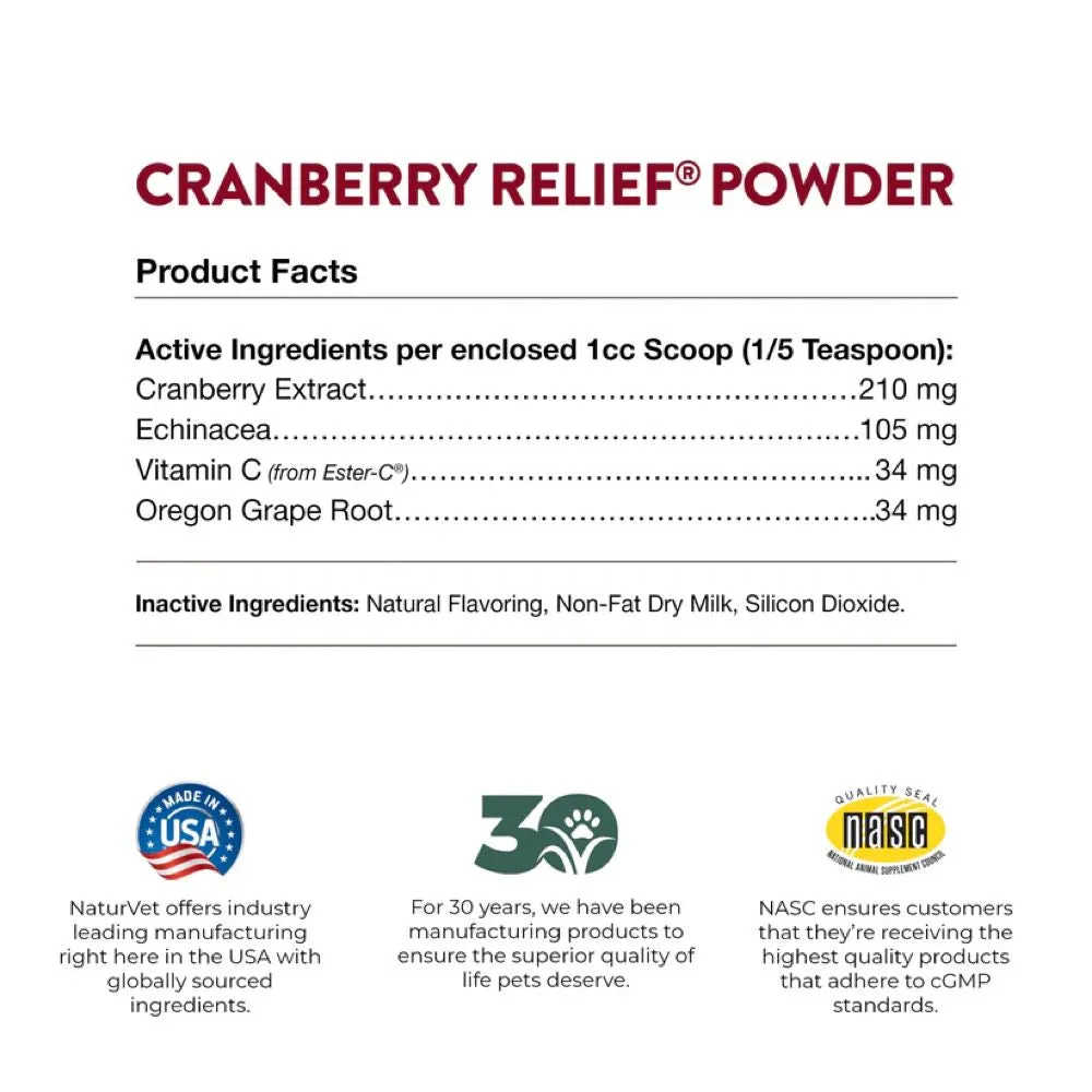 15% OFF: NaturVet Cranberry Relief® Plus Echinacea Powder Supplement For Dogs & Cats 50g