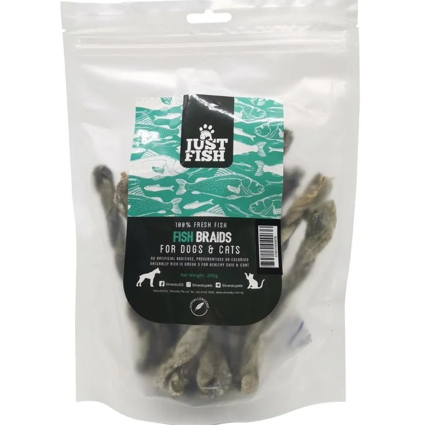 2 FOR $20: Just Fish Natural Fish Braids Dog & Cat Treats 200g