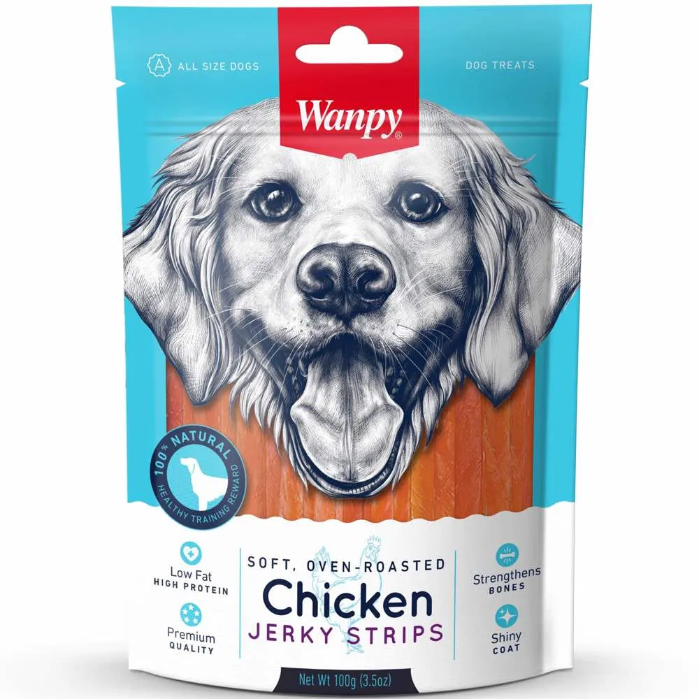 3 FOR $10.50: Wanpy Oven-Roasted Chicken Jerky Strips Dog Treats 100g