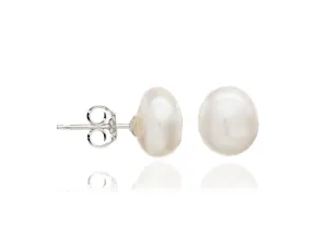 8mm Potato Pearl Studs - White