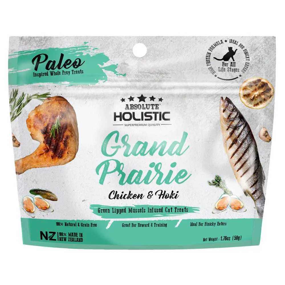 Absolute Holistic Grand Prairie Chicken & Hoki Air Dried Grain-Free Cat Treats 50g