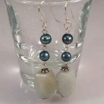 Amazonite and Blue Potato Pearls Dangle Earrings