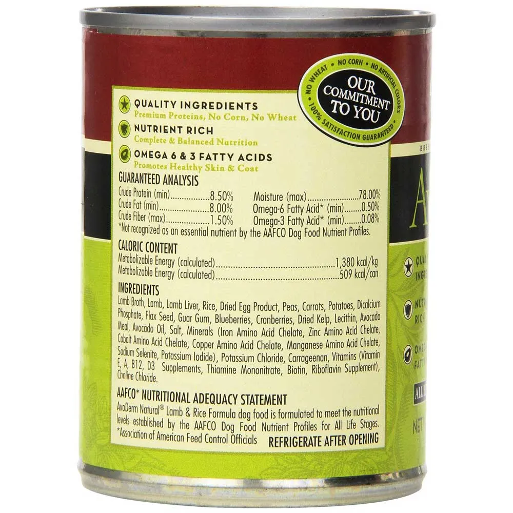 Avoderm Natural Lamb And Rice Canned Dog Food 368g