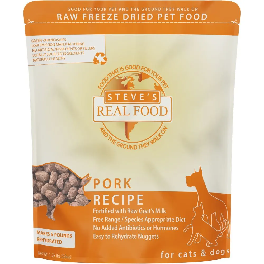 'BUNDLE DEAL FREE WIPES': Steve's Real Food Pork Grain-Free Freeze-Dried Raw Food For Cats & Dogs 20oz