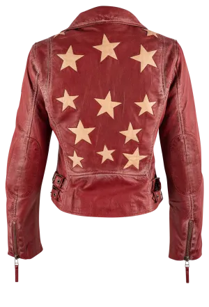 Christy Lamb Leather Moto Stars Jacket