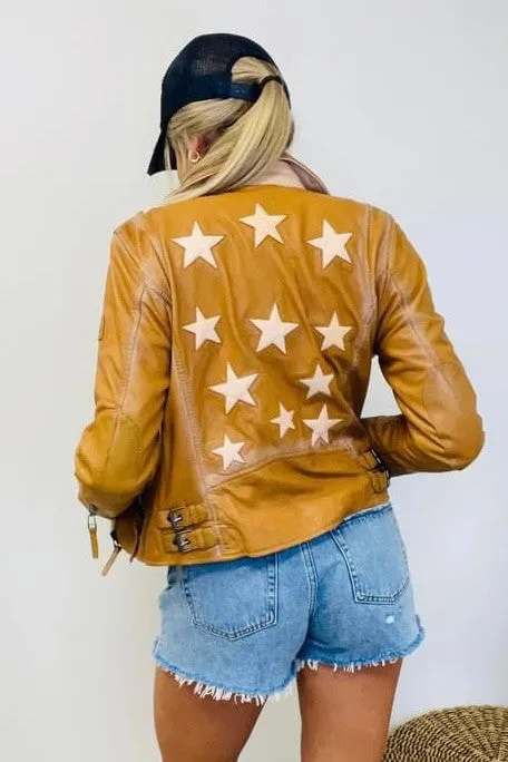 Christy Lamb Leather Moto Stars Jacket