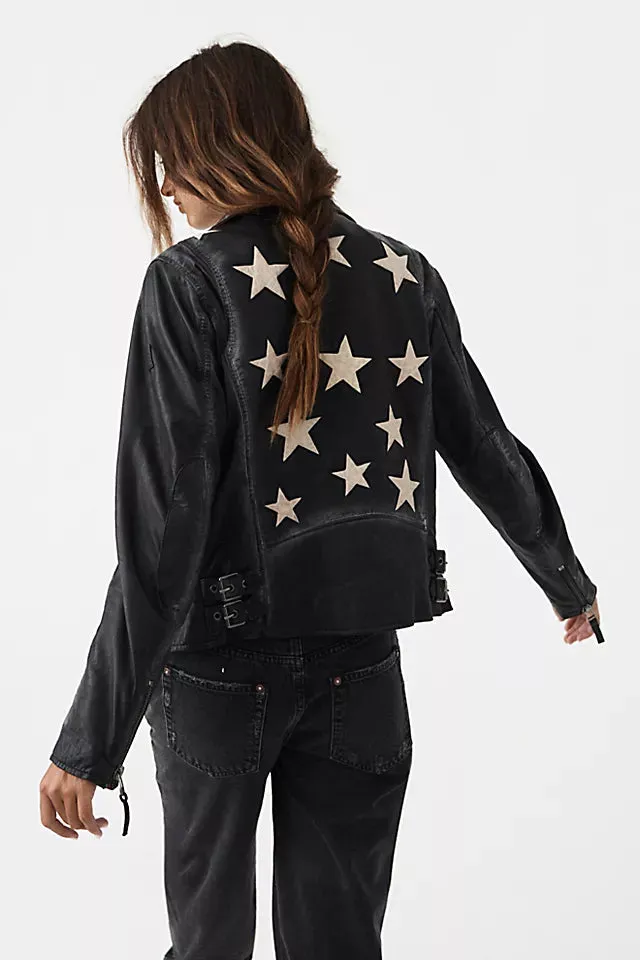 Christy Lamb Leather Moto Stars Jacket