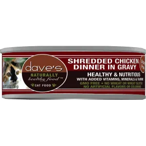 Dave's Pet Food Naturally Healthy Grain-Free Shredded Chicken Dinner in Gravy Canned Cat Food, 5.5-oz