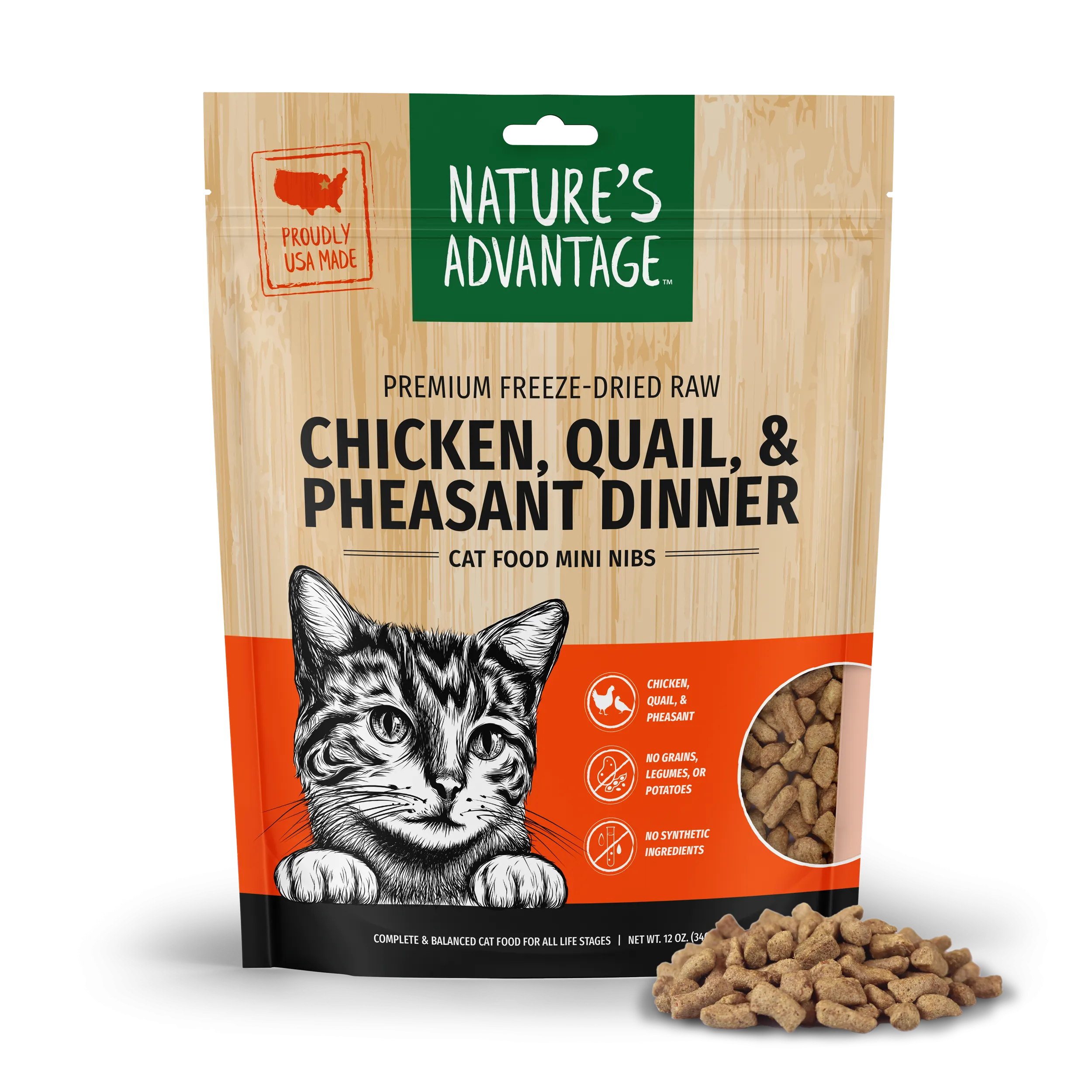 Freeze-Dried Chicken, Quail, & Pheasant Dinner Cat Food Mini Nibs