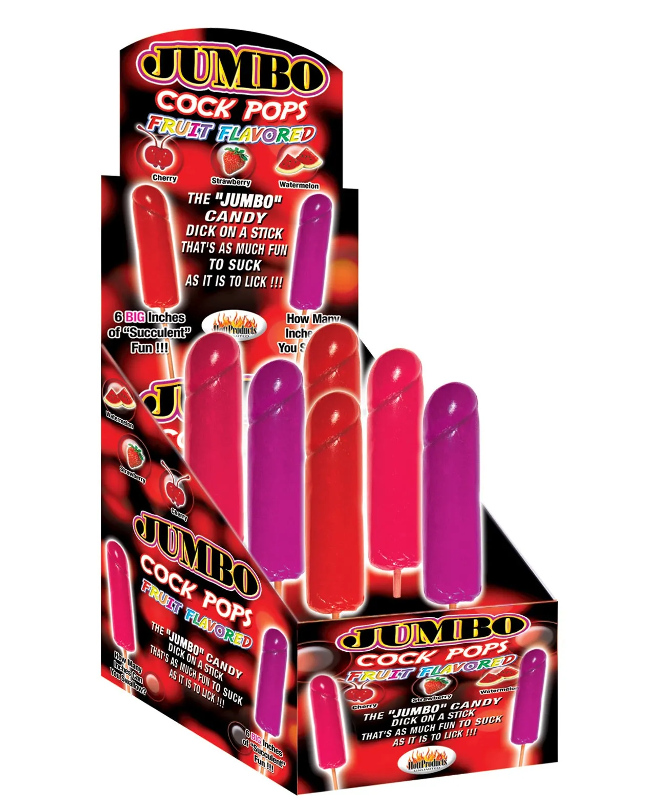 Jumbo Fruit Flavor Cock  Pops - Display of 6