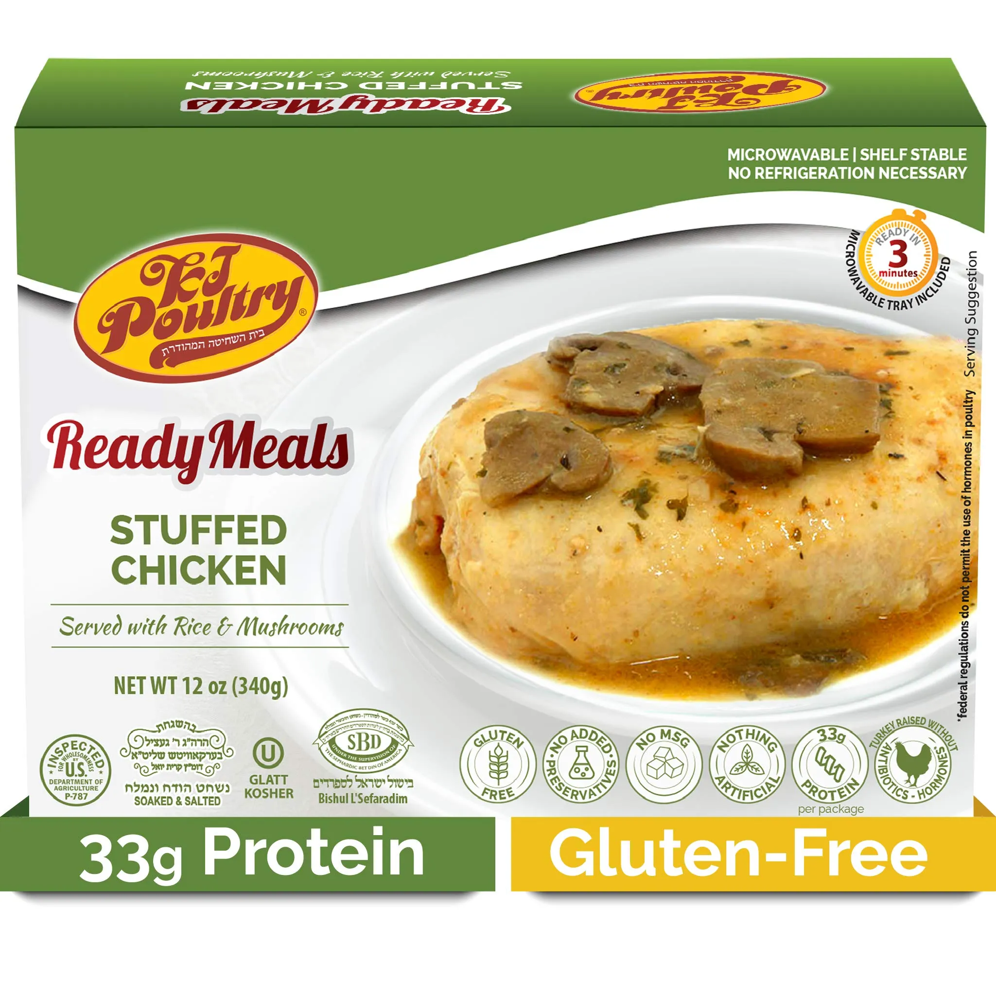 KJ Poultry Kosher MRE Meat Meals Ready to Eat, Gluten-Free Stuffed Chicken Breast Rice - 1 Pack