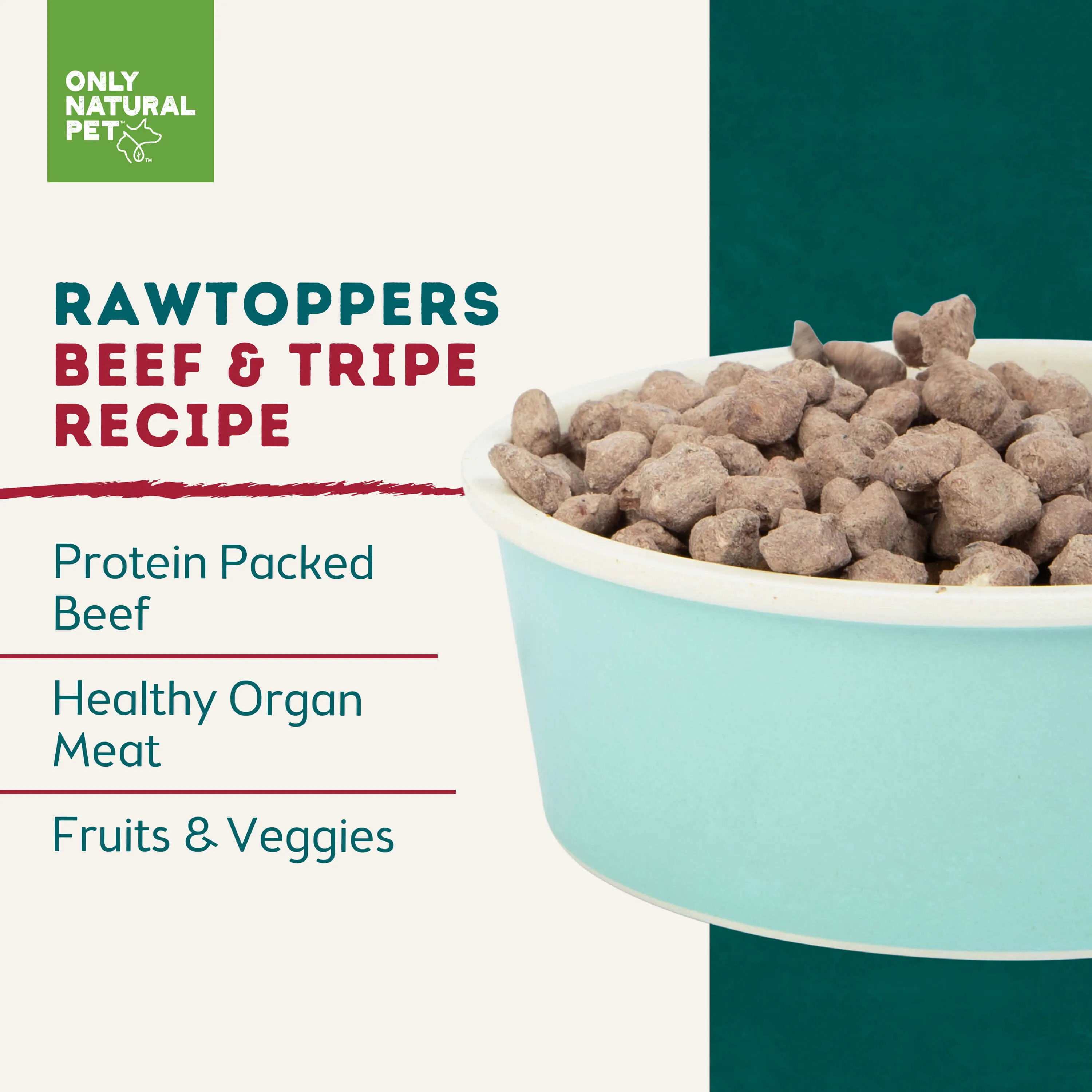 Only Natural Pet Raw Toppers Freeze-Dried Beef & Tripe Recipe Meal Topper for Dogs