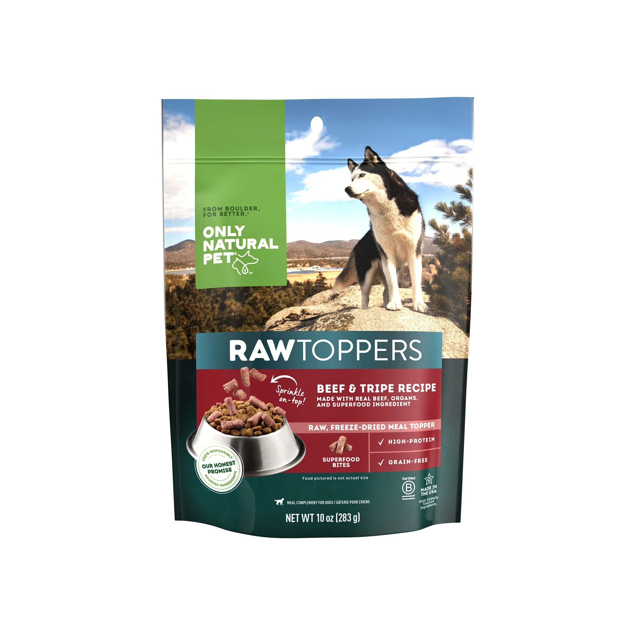 Only Natural Pet Raw Toppers Freeze-Dried Beef & Tripe Recipe Meal Topper for Dogs