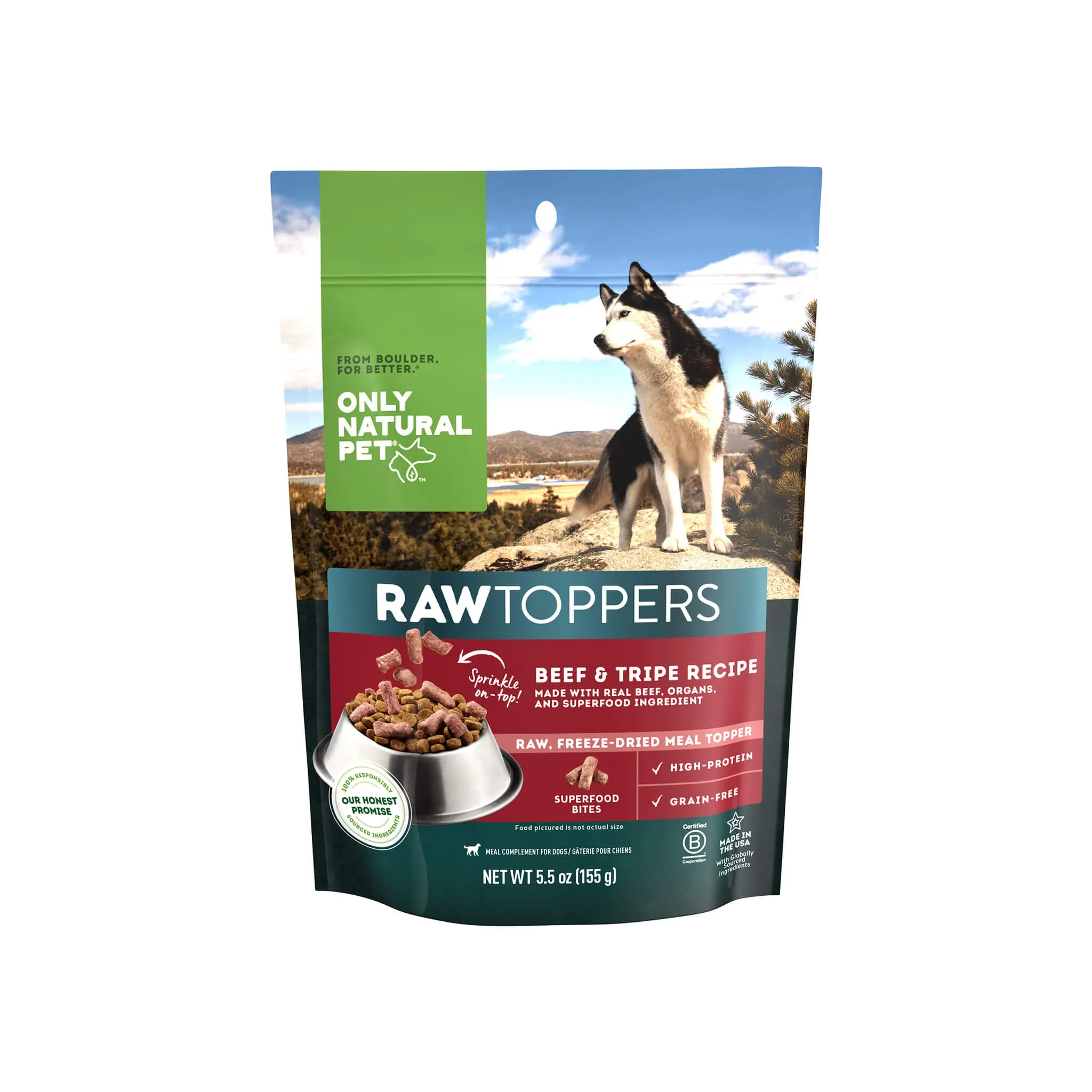 Only Natural Pet Raw Toppers Freeze-Dried Beef & Tripe Recipe Meal Topper for Dogs