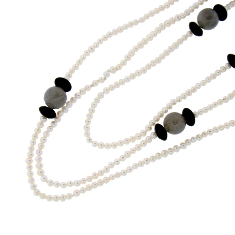 Pearl, Labradorite, & Black Onyx Necklace