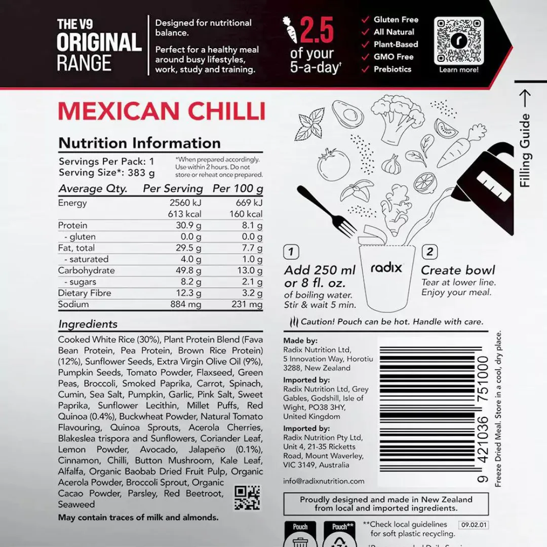 Radix Nutrition - Original Meals v9.0 - Mexican Chilli (600 Kcal)