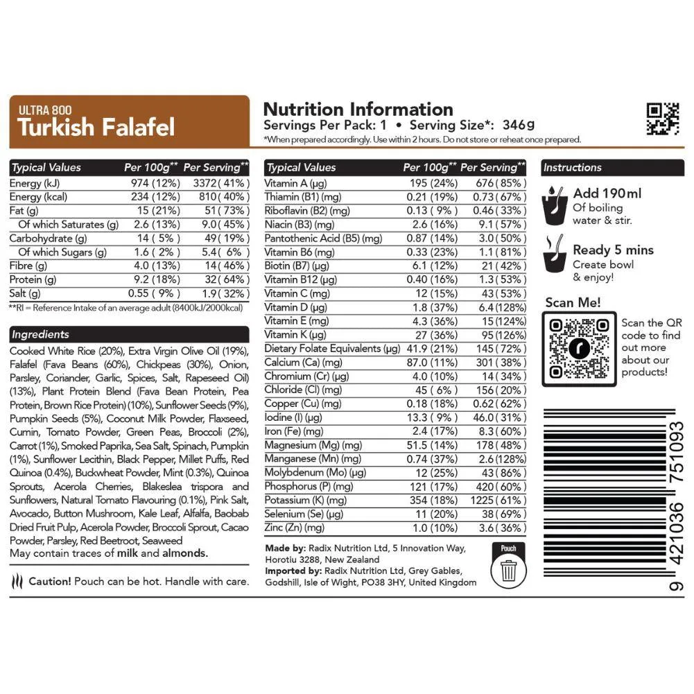 Radix Nutrition Ultra Meals v8.0 - 800Kcal (Turkish Falafel)