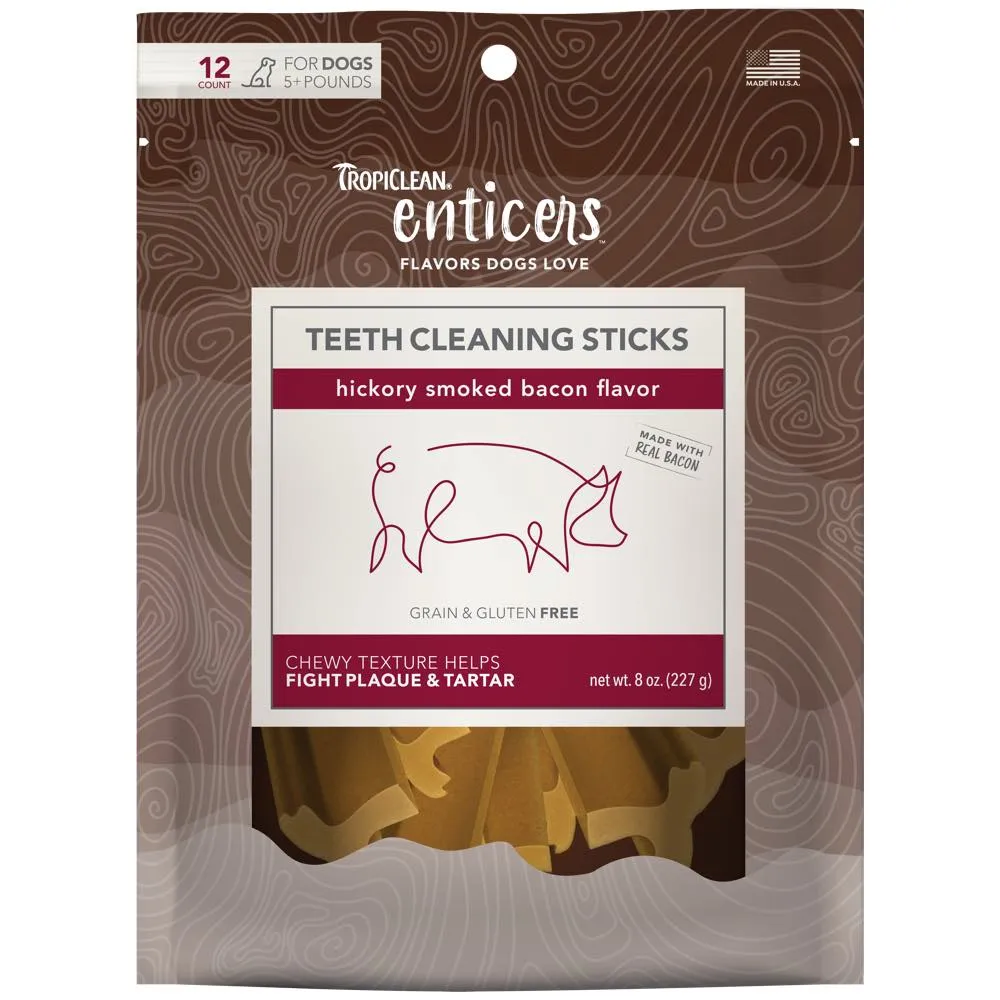 Tropiclean Enticers Hickory Smoked Bacon Flavor Teeth Cleaning Sticks Dental Dog Treats 8oz