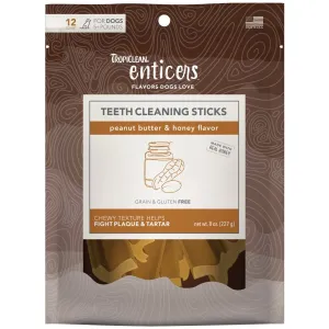 Tropiclean Enticers Peanut Butter & Honey Flavor Teeth Cleaning Sticks Dental Dog Treats 8oz