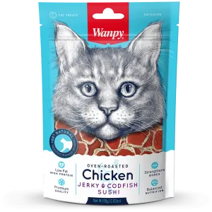 Wanpy Cat Oven-Roasted Chicken Jerky & Codfish Sushi 80g