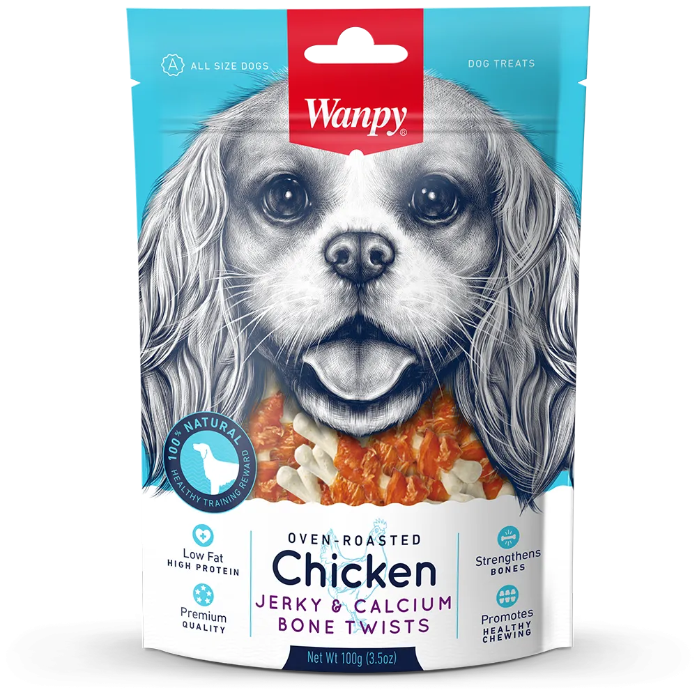 Wanpy Dog Oven-Roasted Chicken Jerky & Calcium Bone Twists 100g