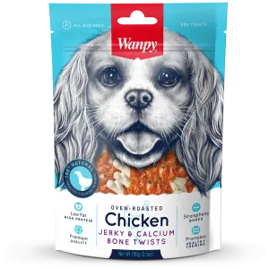 Wanpy Dog Oven-Roasted Chicken Jerky & Calcium Bone Twists 100g