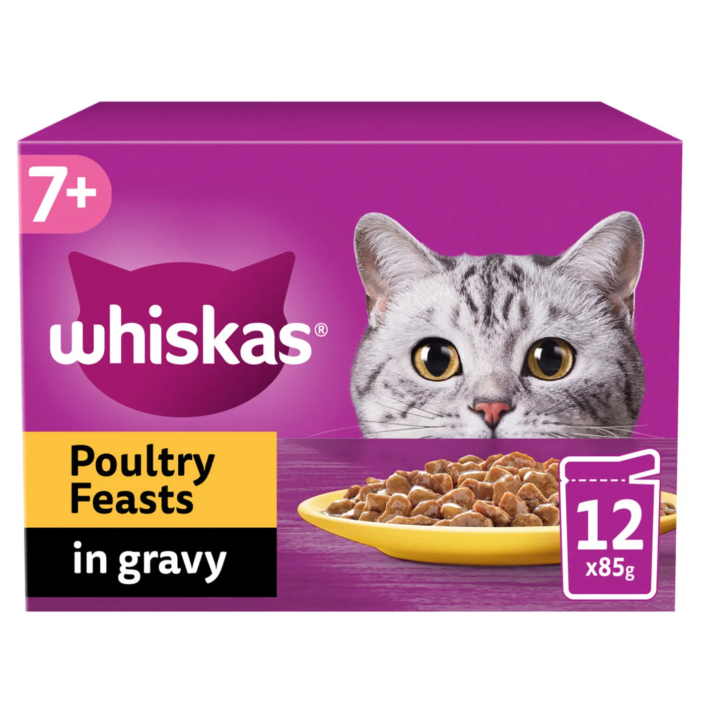 Whiskas 7  Senior Cat Poultry Feasts in Gravy (12x85g)